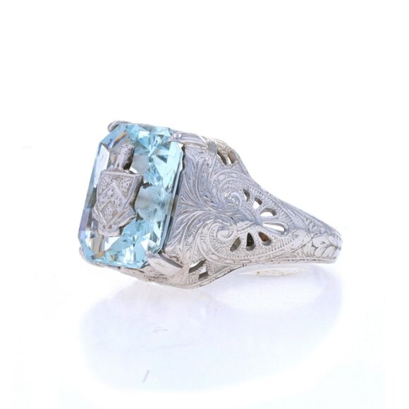 White Gold Phi Gamma Delta Ring 10k Aquamarine Rectangular Mixed FIJI Fraternity - Picture 3 of 5